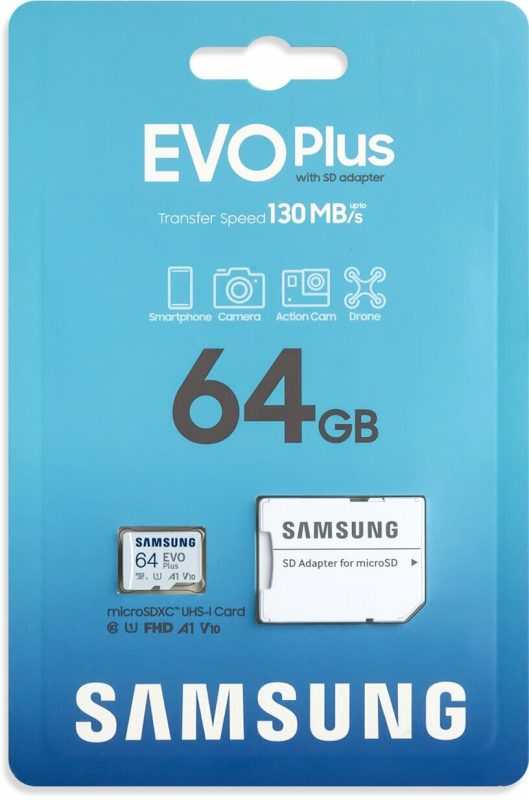 Купить Карта памяти Samsung EVO Plus microSDXC, SD adapter, 64 ГБ (MB-MC64KA/EU)